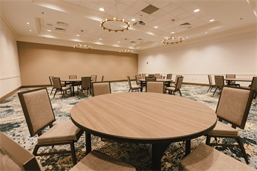 Meeting room 1 in banquet setup from left rear