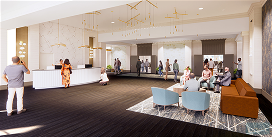 Artist rendering of refurbished Douglasville Conference Center lobby